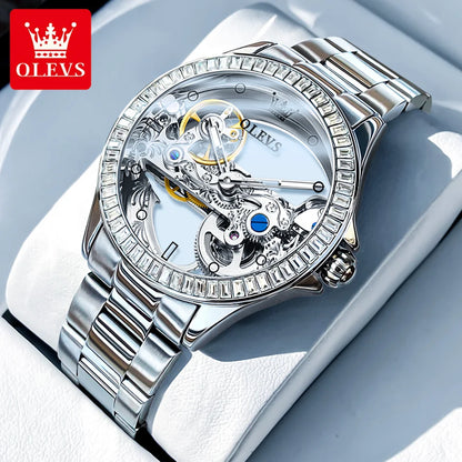 OLEVS 6699 Automatic Mechanical Watch - Transparent 40mm Big Dial, Bracelet Set, Luxury