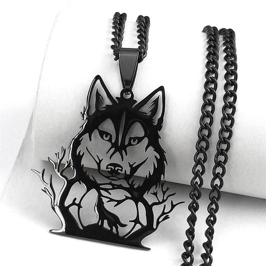 Gothic Wolf Necklace - Full Moon Forest Pendant