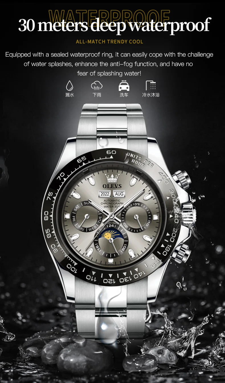 OLEVS 6654 Men's Watch - Automatic Mechanical, Sport, Waterproof, Luminous, Week Calendar