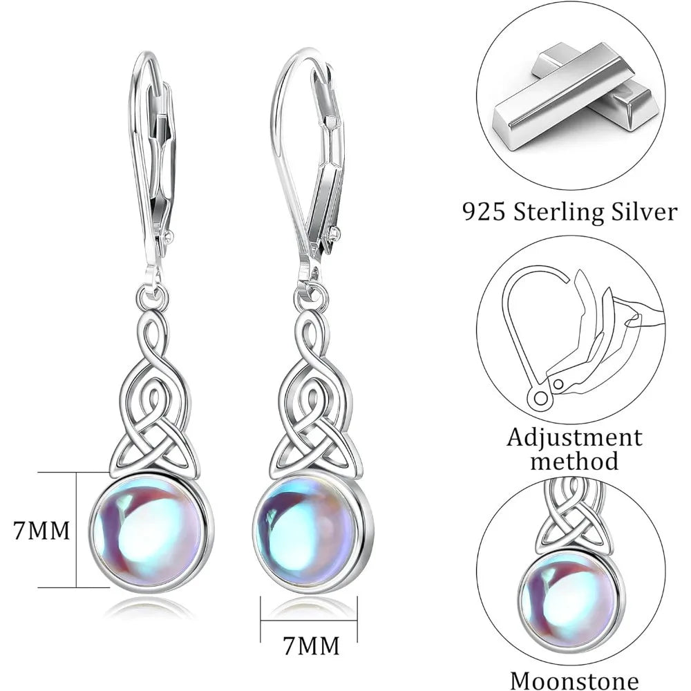 Moonstone Drop Earrings – 925 Sterling Silver, Vintage Style