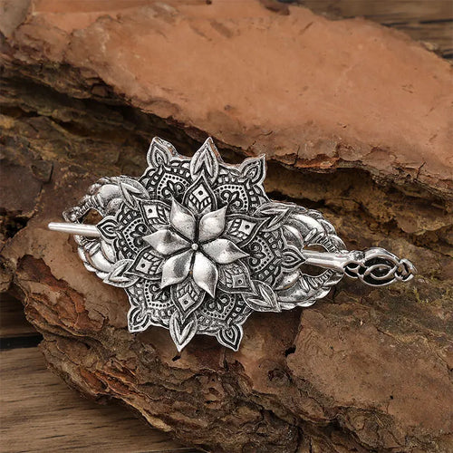 Celtic Knot Flower Hair Stick – Scandinavian Viking Style, Metal Alloy, Silver