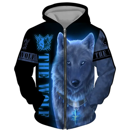 Wolf 3D Print Hoodie - Oversized Zipper Sweatshirt Streetwear