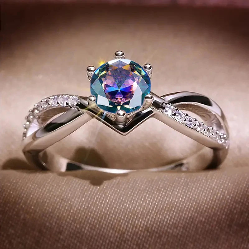 Silver Cubic Zirconia Ring - 6 Claw Engagement Band