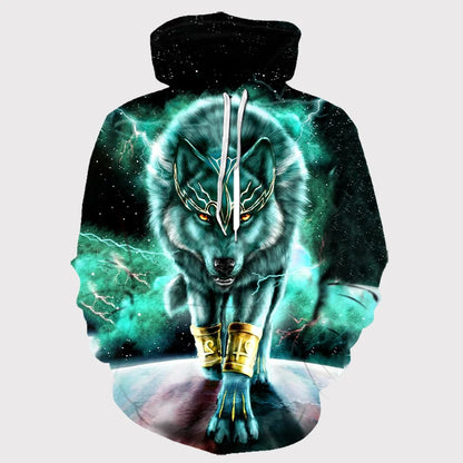 Wolf 3D Print Hoodie - Polyester O-Neck Oversized Streetwear