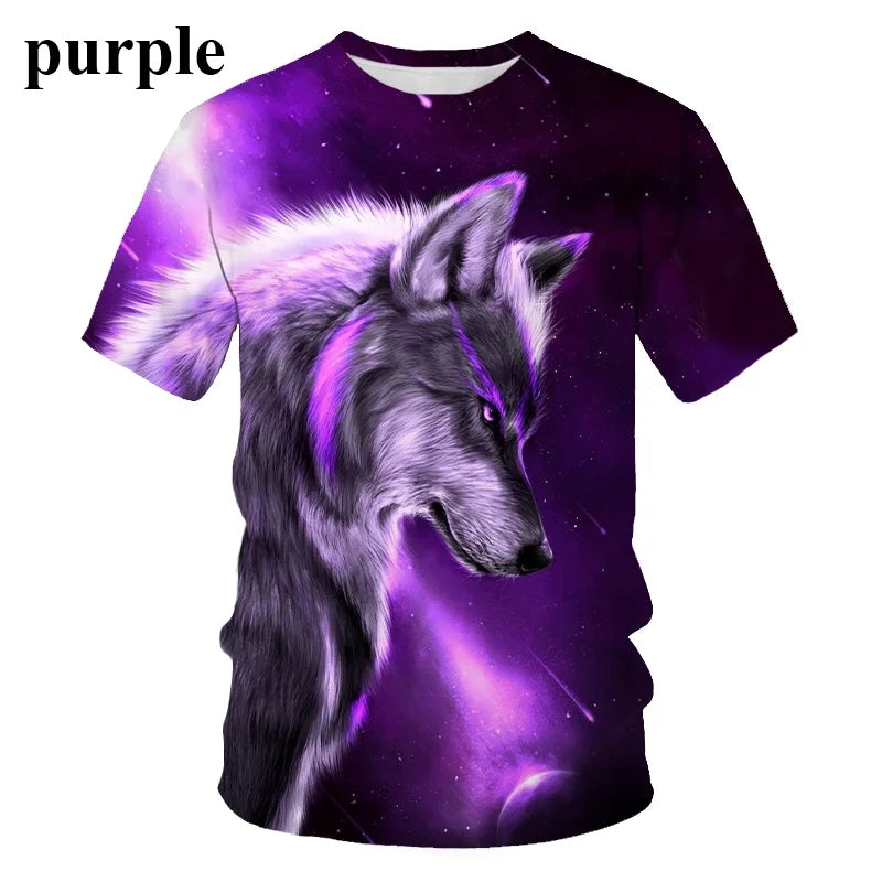 3D Wolf Printed T-Shirt - Polyester Spandex Short Sleeve Graphic Tee