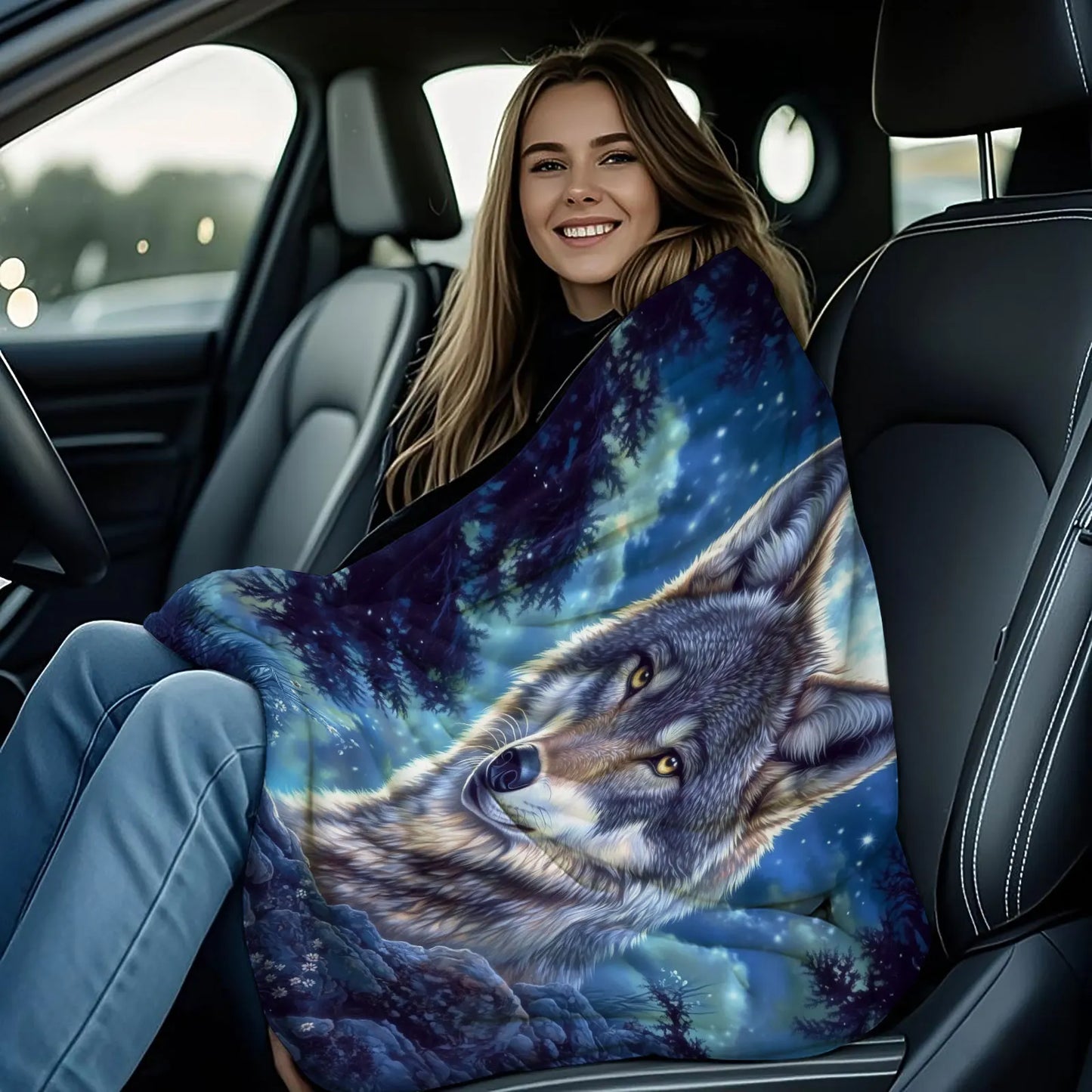 Cosmic Wolf Flannel Blanket - Polyester Coral Fleece Throw
