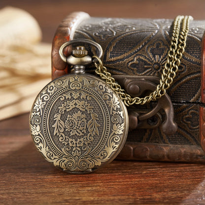 Retro Carved Pocket Watch - Flip Cover Necklace Gift
