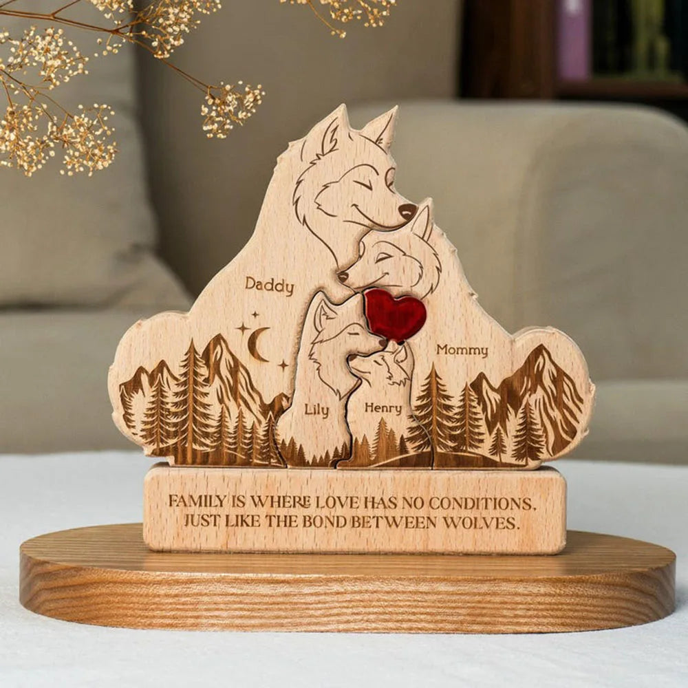Personalized Wooden Wolf Family Puzzle - 4-6 inches, 0.7 inch Thick Custom