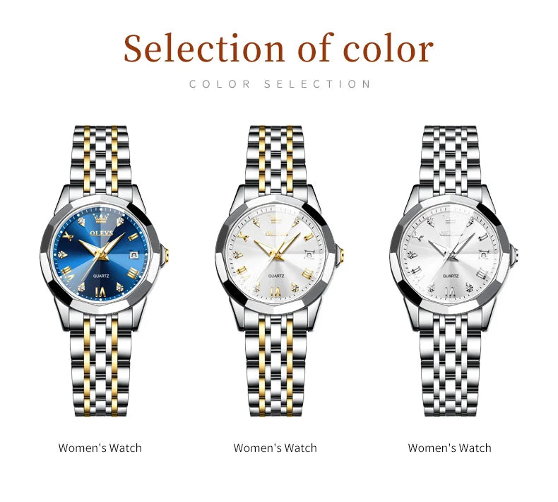 OLEVS 9931 Women's Watch - Stainless Steel, Dual Calendar, Luxury, Waterproof, Jewelry Set