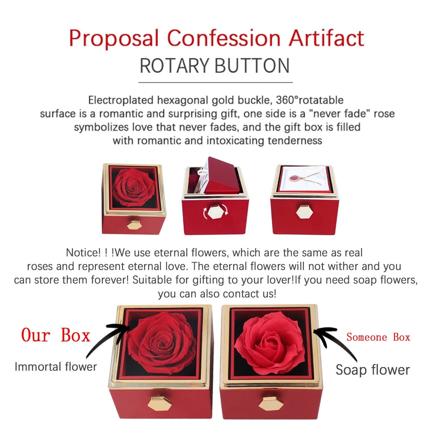 Eternal Rose Box with Custom Envelope Necklace Gift Set