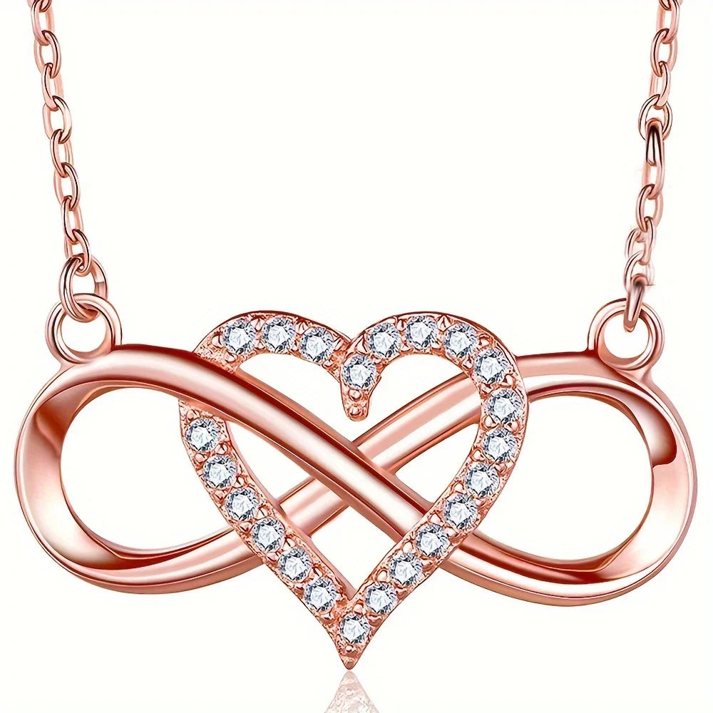Infinity Heart Necklace - Rose Gift Box Set for Her