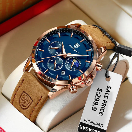 POEDAGAR 928 Men's Luxury Sport Watch - Leather Band, Luminous, Diver, 3ATM, Auto Date