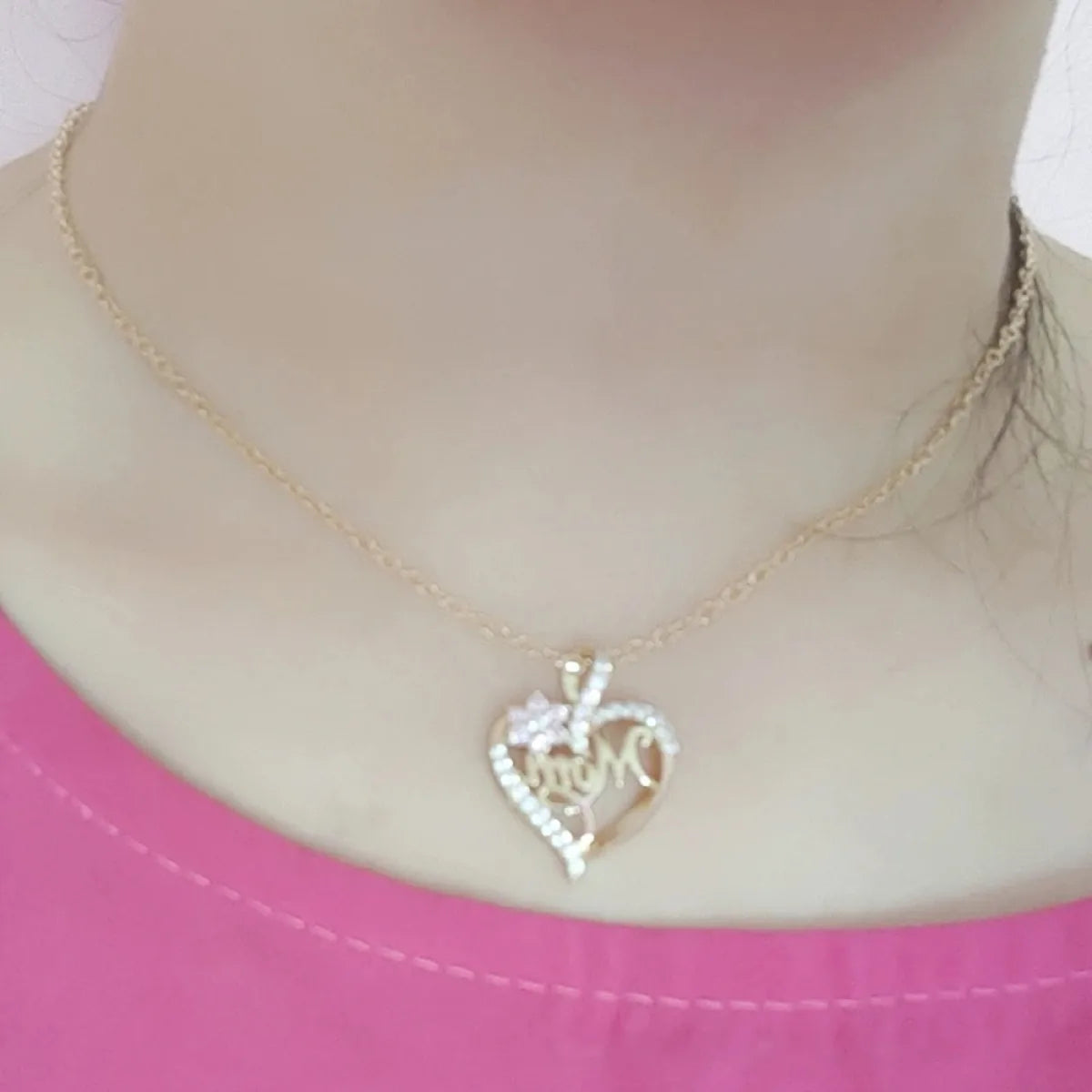 Heart Pendant Necklace – Cubic Zirconia, Copper Chain, 45cm