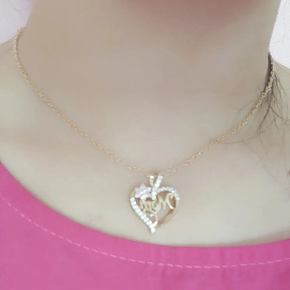 Heart Pendant Necklace – Cubic Zirconia, Copper Chain, 45cm