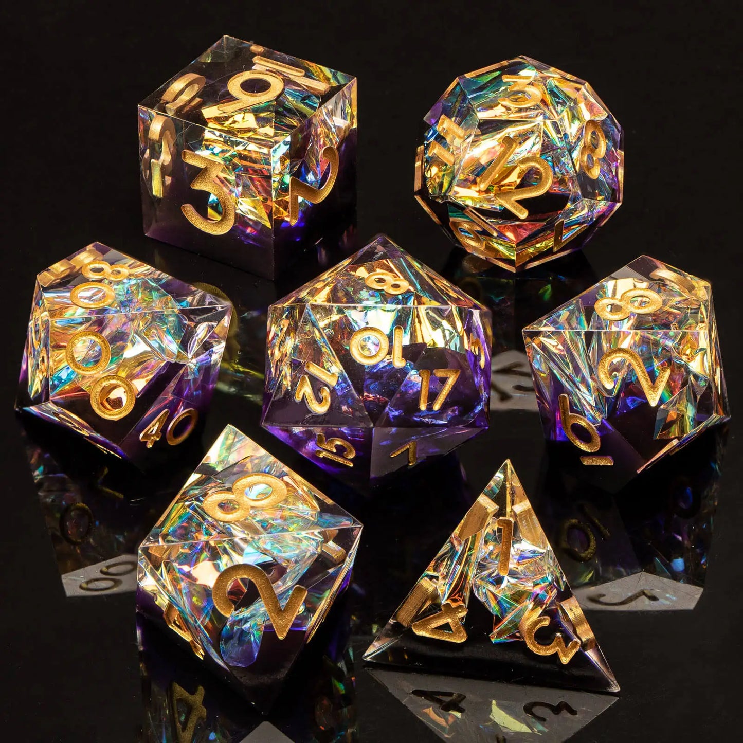 7-Piece Handmade Resin DnD Dice Set - Sharp Edge RPG Dice