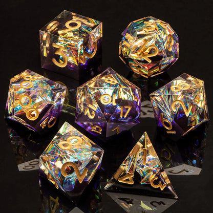 7-Piece Handmade Resin DnD Dice Set - Sharp Edge RPG Dice