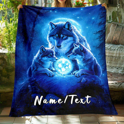 Custom Name Wolf King Flannel Blanket - Polyester Coral Fleece Throw