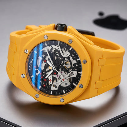 ONOLA Men’s Skeleton Automatic Mechanical Watch with Silicone Band