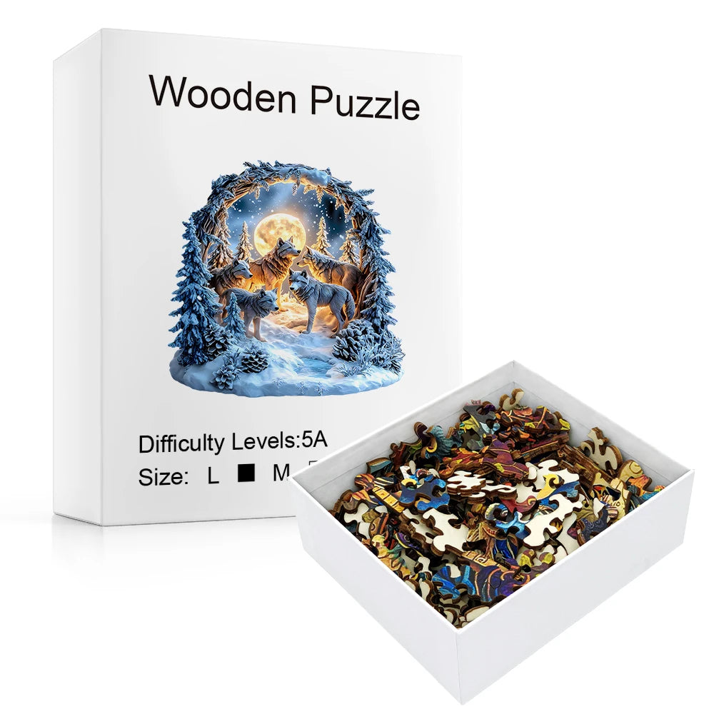 Winter Wolf Wooden Jigsaw Puzzle - Artistic Handicraft Decor