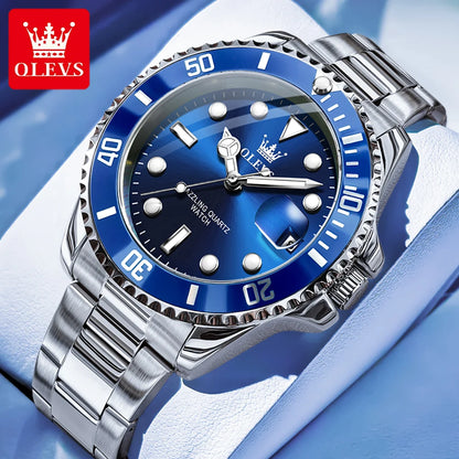 OLEVS 5885 Men's Watch - Original Brand, Waterproof, Stainless Steel, Automatic Date, Gifts