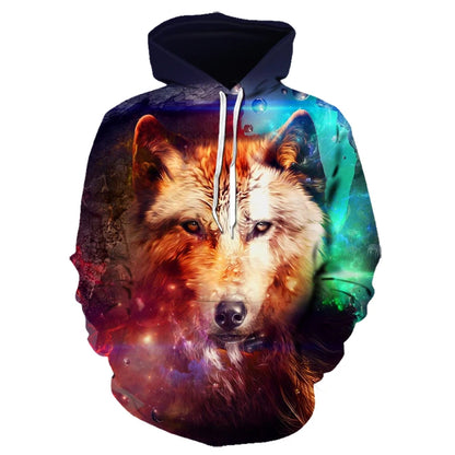 Wolf 3D Print Hoodie - Polyester O-Neck Oversized Streetwear