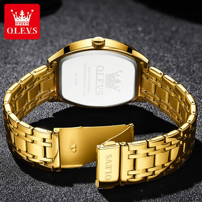 OLEVS 5528 Men's Watch - Luxury Gold, Tonneau Dial, Waterproof, Luminous, Business