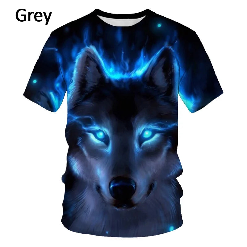 3D Wolf Printed T-Shirt - Polyester Spandex Short Sleeve Graphic Tee