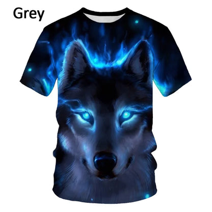 3D Wolf Printed T-Shirt - Polyester Spandex Short Sleeve Graphic Tee