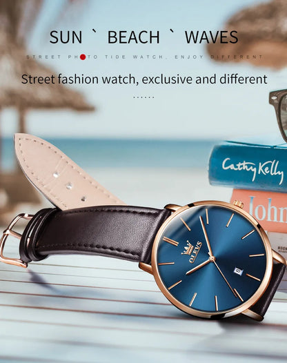 OLEVS 5869 Men's Watch - Ultra Thin 6.5mm, Minimalist, Leather Strap, Waterproof, Auto Date