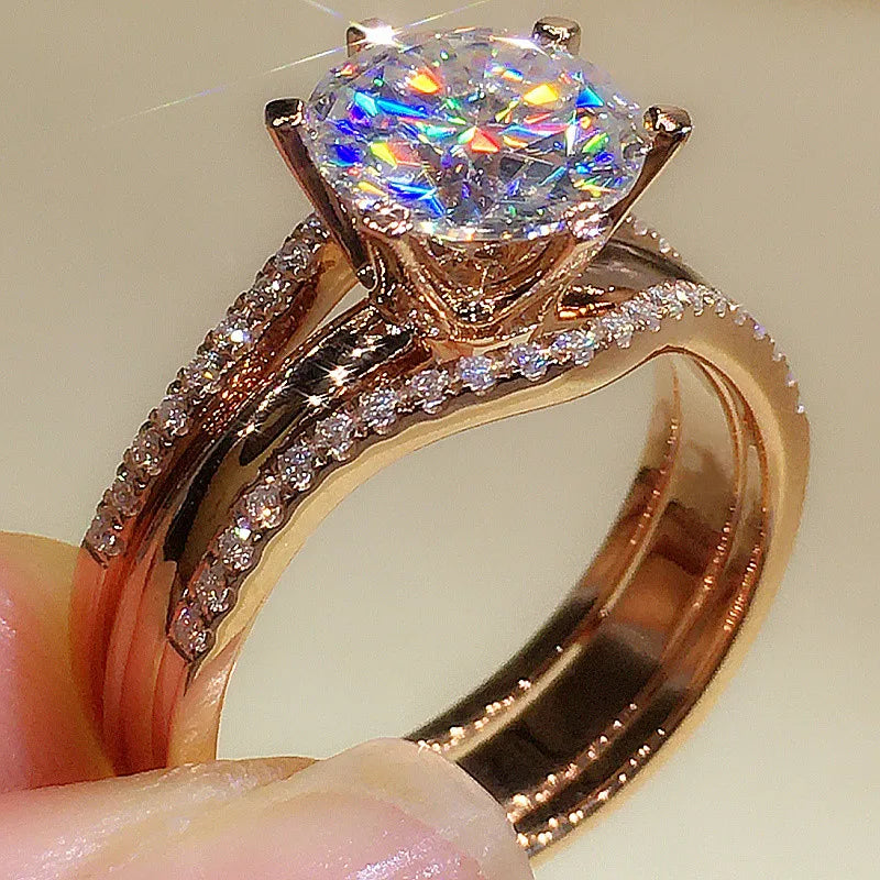 Rose Gold Cubic Zirconia Ring - 6 Claw Engagement Band