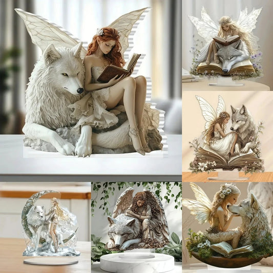 Wolf and Fairy Acrylic Plaque - 20x20cm 2D Desktop Decor Sign