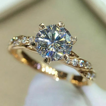 Gold Cubic Zirconia Ring - 6 Claw Engagement Band