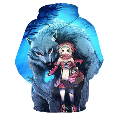Wolf 3D Print Hoodie - Polyester O-Neck Oversized Streetwear