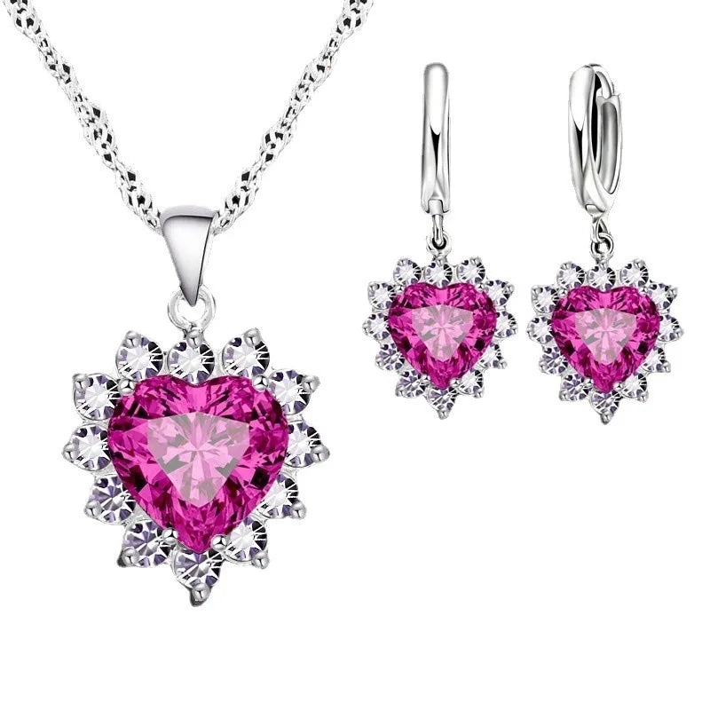 Heart Necklace & Earrings Set - Bridal Jewelry Gift