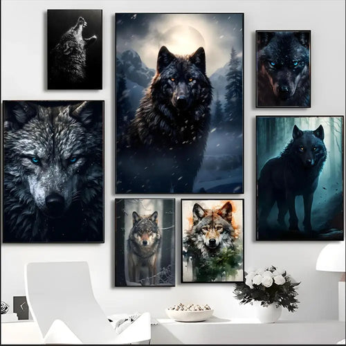 Black Wolf Canvas Poster - HD Print Wall Art Scroll Painting