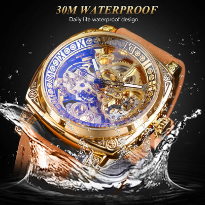 FORSINING Men’s Skeleton Automatic Watch with Genuine Leather Strap