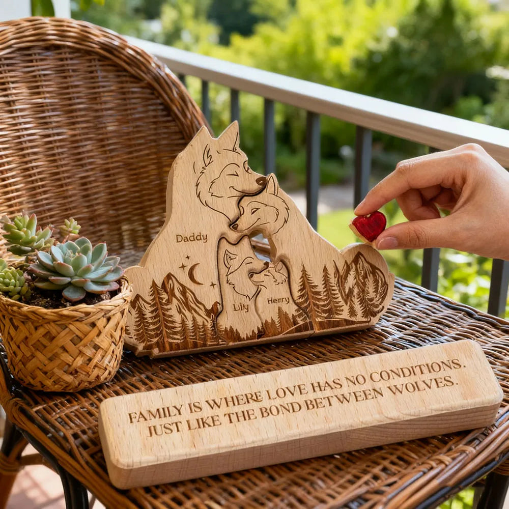 Personalized Wooden Wolf Family Puzzle - 4-6 inches, 0.7 inch Thick Custom
