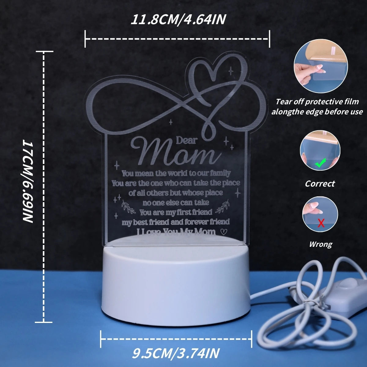 Love Mom USB Night Light – Card Shape, Pink Glow