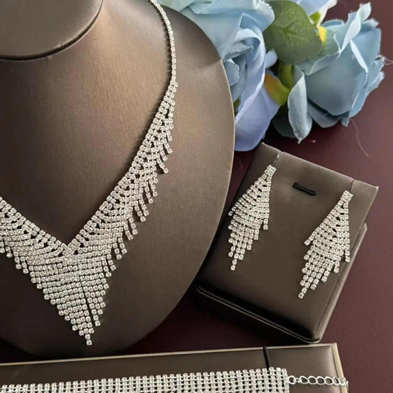 Bridal Jewelry Set - 5 Piece Gold Plated for Engagement & Wedding