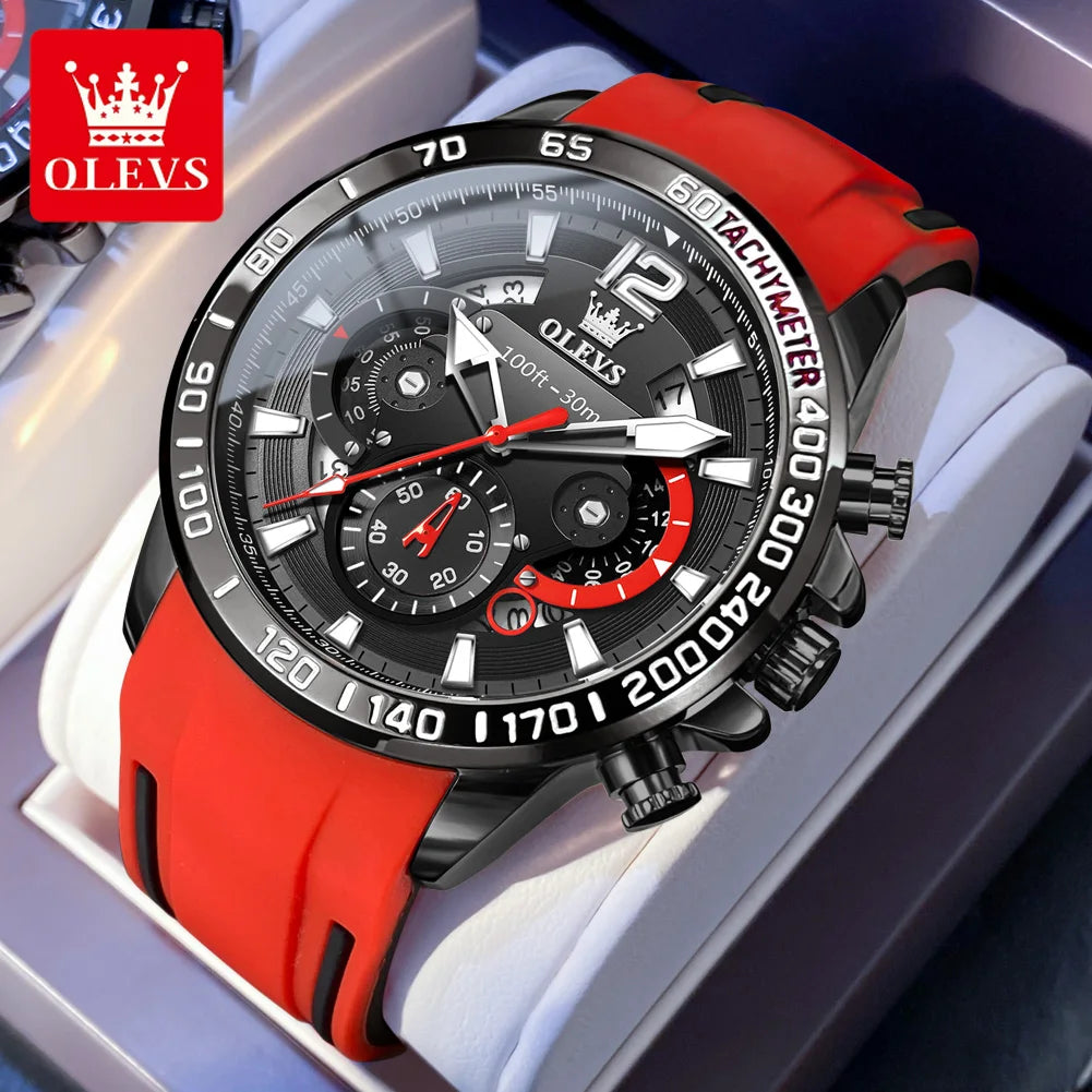 OLEVS 9936 Men's Watch - Luxury, Silicone Strap, Waterproof, Chronograph, Night Light