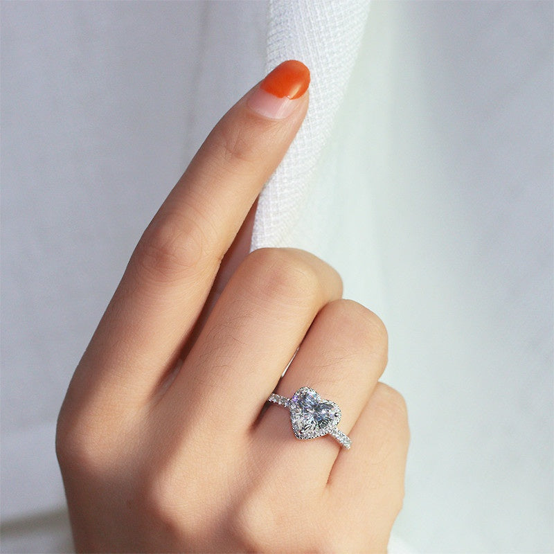 Silver Heart Ring - White Zircon Wedding Engagement Ring