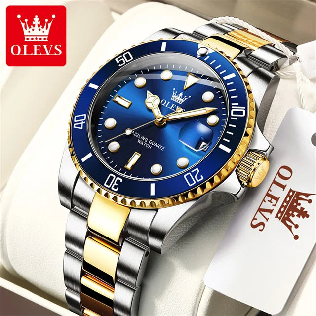 OLEVS 5885 Men's Watch - Luxury, One-Way Rotating Outer Ring, Auto Date, Waterproof, Quartz