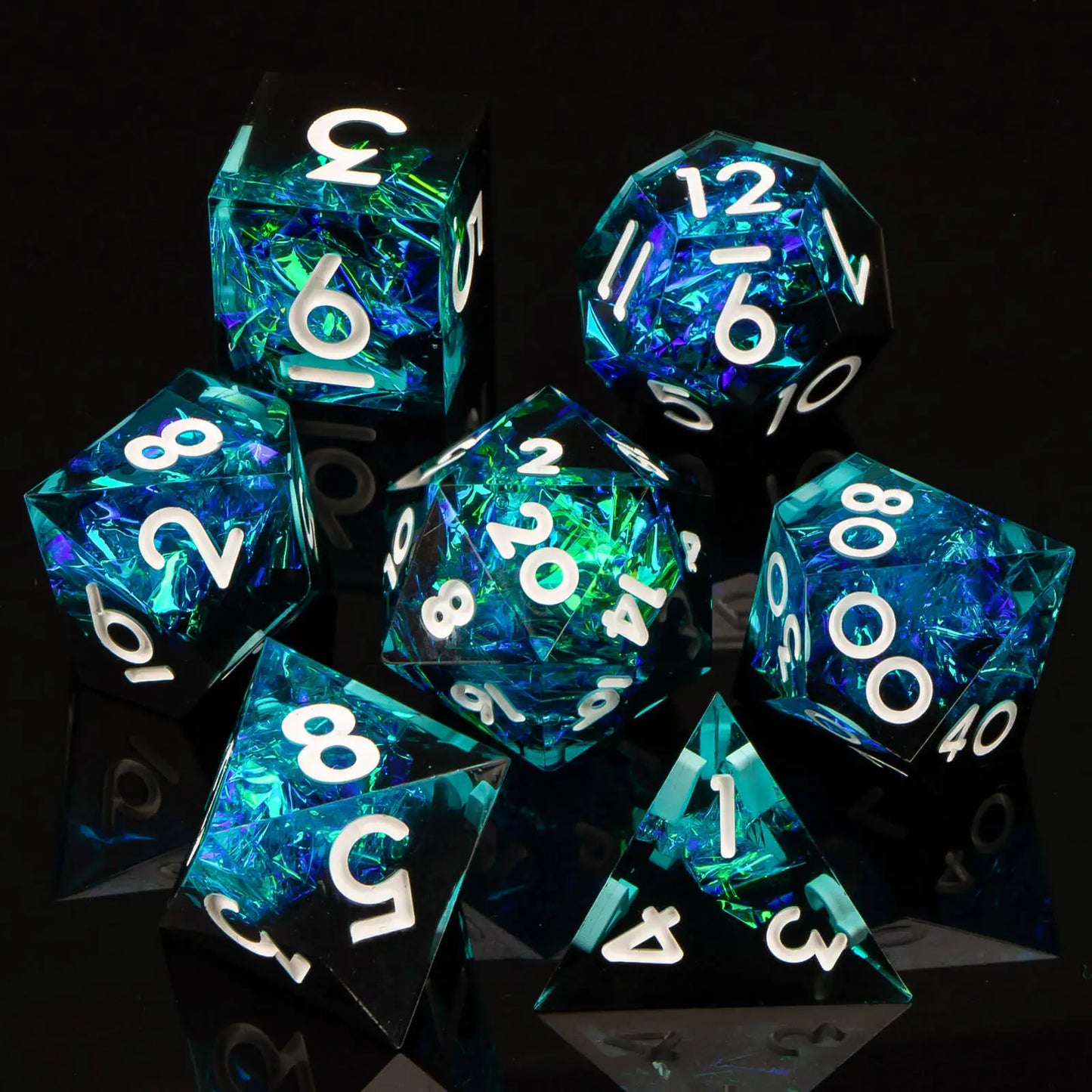 7-Piece Handmade Resin DnD Dice Set - Sharp Edge RPG Dice
