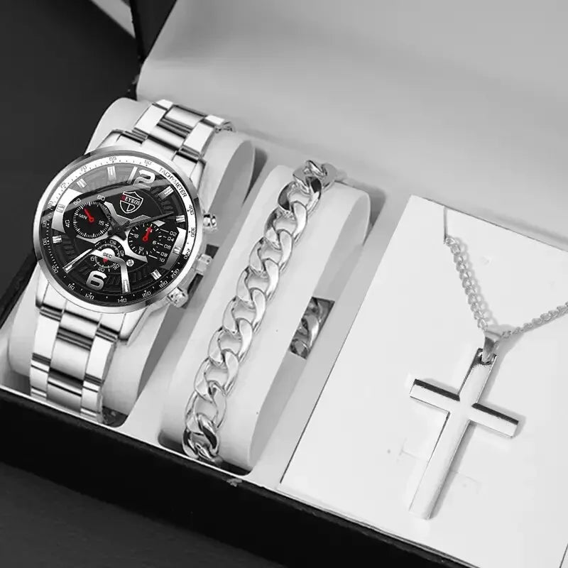 DEYROS Men's Fashion Quartz Watch - Stainless Steel Band, Numberless Dial, Casual Business