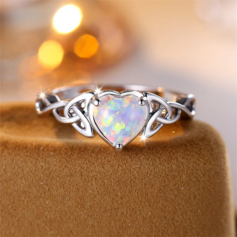 Mystic Fire Opal Heart Ring for Women – Gold & Silver