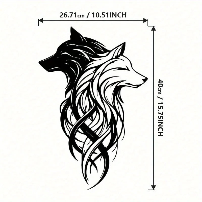 Twin Wolf Metal Wall Sculpture - Black & White Wrought Iron Set