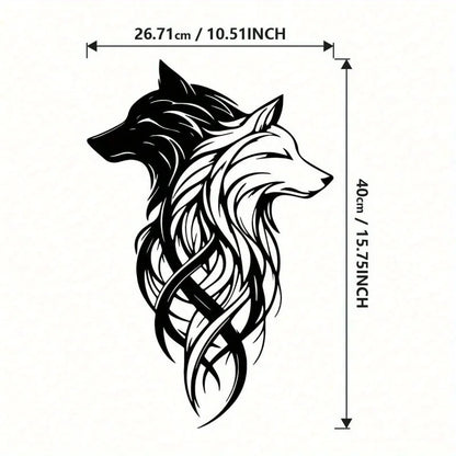 Twin Wolf Metal Wall Sculpture - Black & White Wrought Iron Set