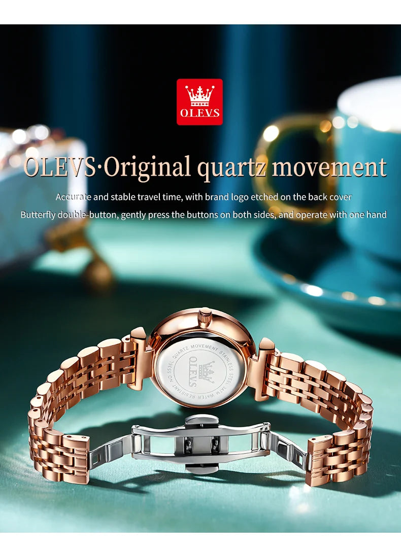 OLEVS 5536 Women's Luxury Watch - Sapphire Crystal, Zircon Scale, Chronograph, Waterproof