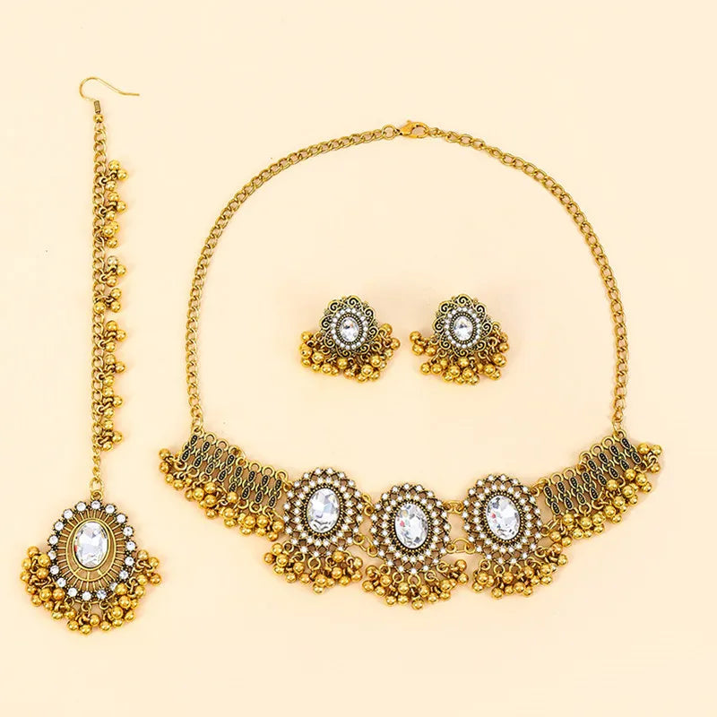 Ethnic Jewelry Set - Necklace, Earrings & Headchain