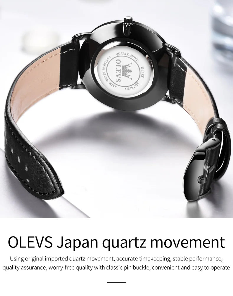 OLEVS 5869 Men's Watch - Ultra Thin 6.5mm, Minimalist, Leather Strap, Waterproof, Auto Date